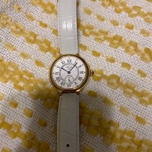Gevril watch white leather band diamond dial
